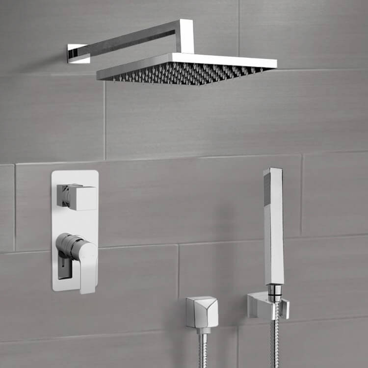 Shower Faucet Chrome Shower System With 10 Inch Rain Shower Head and Hand Shower Remer SFH88-10